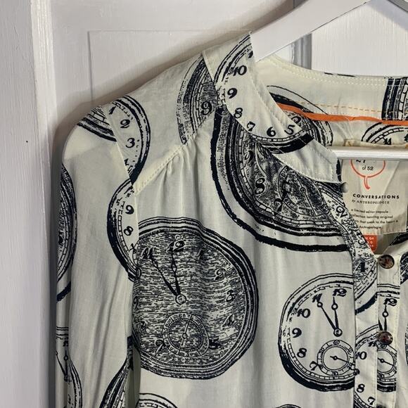 Anthropologie 27 of 52 Conversations Bohemian Clock Print Top Blouse W-276 Sz 0 - Picture 5 of 11